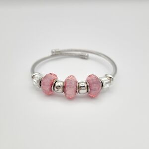 Silver Tone Cable Bracelet Pink Bead European Style Bracelet